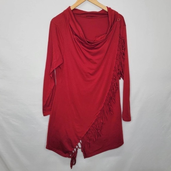 UNBRANDED Long sleeve Scoop layered neckline Button design detail  front fringe - Picture 4 of 11